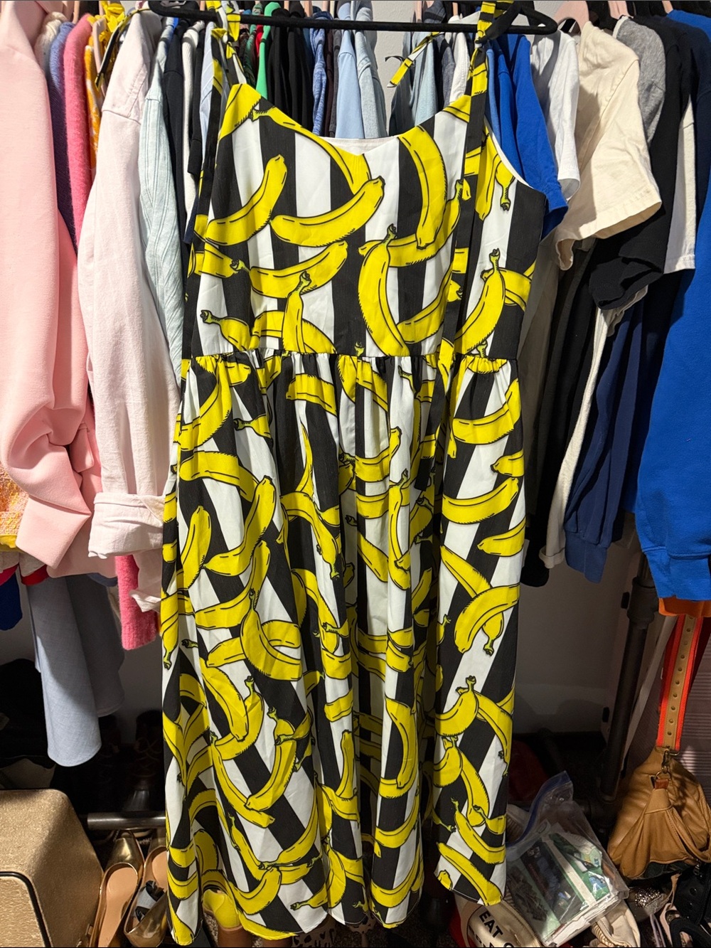 Yellow Banana Print Maxi Dress with Adjustable Straps